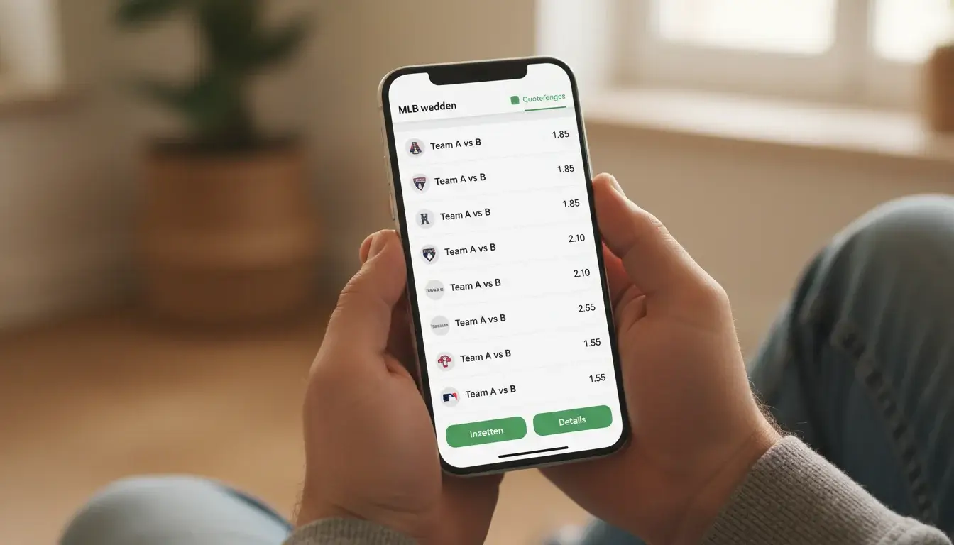 Smartphone met honkbal weddenschappen en MLB quoteringen op het scherm